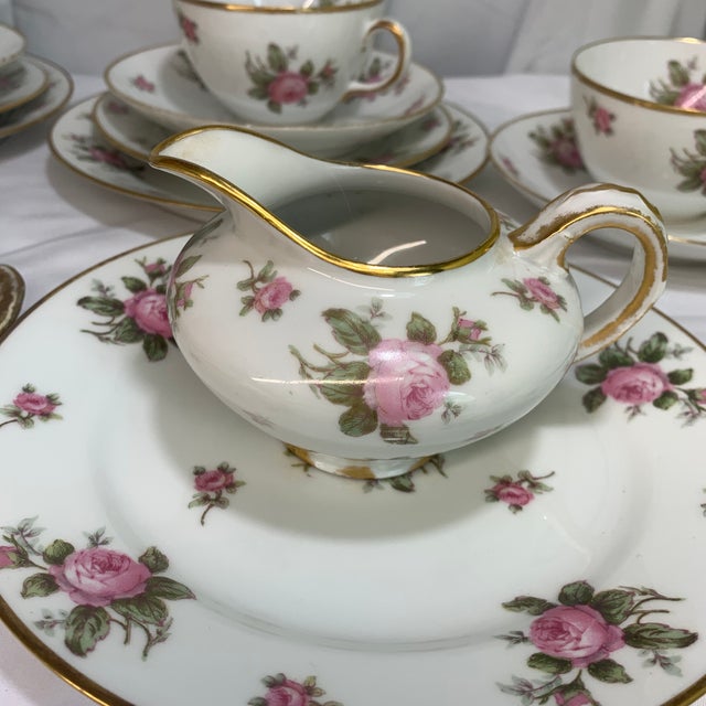 Ceramic Gda Limoges Fine Porcelain Luncheon Tea Set Featuring a Classic Pink Rose Motif - 23 PCS For Sale - Image 7 of 9