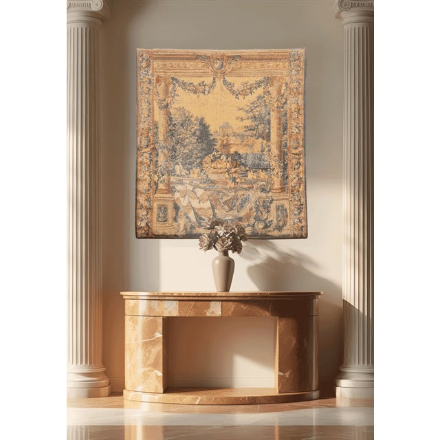 This tapestry is one from a series depicting French Royal Palaces and representing the twelve months of the year. Over the...