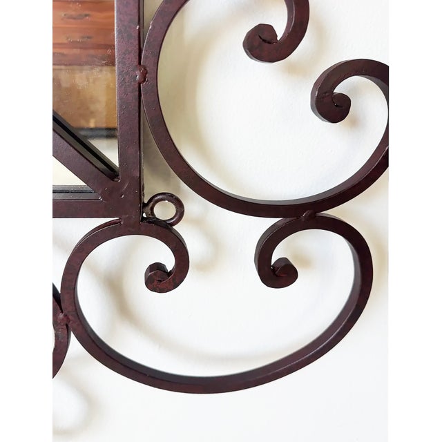 Metal Monumental Ornate Vintage Scrolled Iron Wall Mirror For Sale - Image 7 of 8
