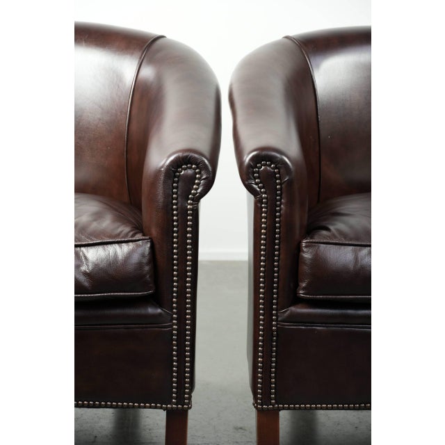 English-Style Dark Cowhide Club Armchairs, Set of 2 For Sale - Image 10 of 15
