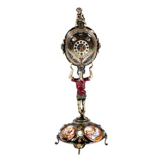 Viennese Silver Enamel Table Clock, 1880 For Sale