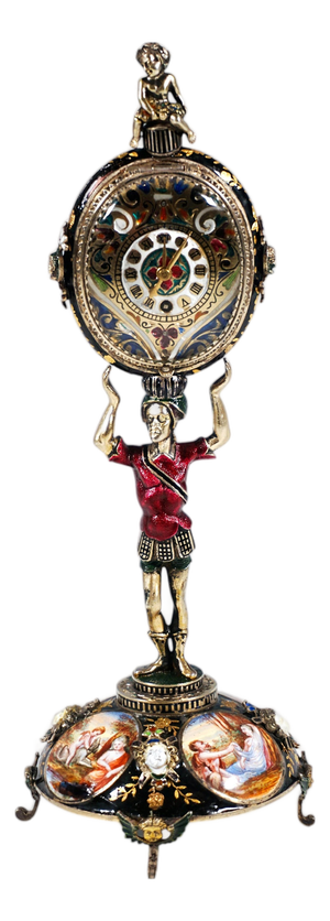 Viennese Silver Enamel Table Clock, 1880