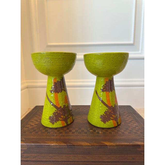 Mid-Century Modern Vintage Rosenthal Netter Aldo Londi for Bitossi Art Pottery Candleholders, Made in Italy - A Pair For Sale - Image 3 of 18