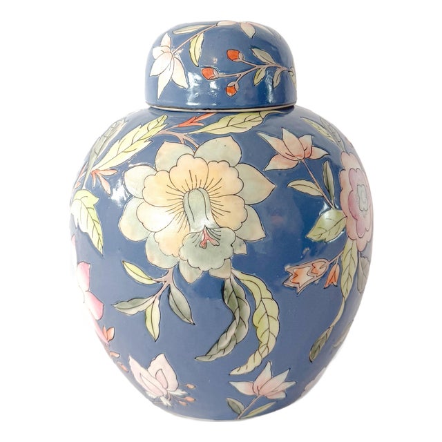 Vintage Macau Chinoiserie Pink Lotus Botanical Ginger Jar For Sale