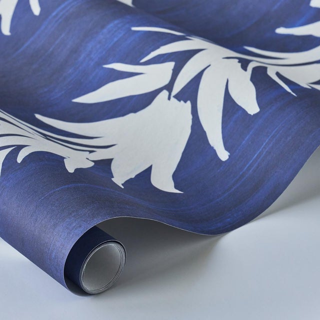 Schumacher Sample - Schumacher x BACKDROP White Lotus Wallpaper in Cobalt For Sale - Image 4 of 5