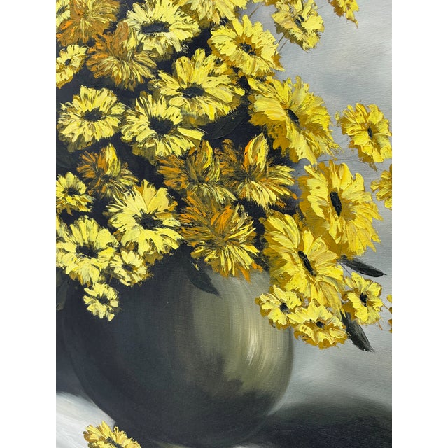 Original Mid-Century Oil on Canvas, Yellow Daisy Still Life, Signed Patti Rock, (1927 - 2004) For Sale - Image 14 of 15