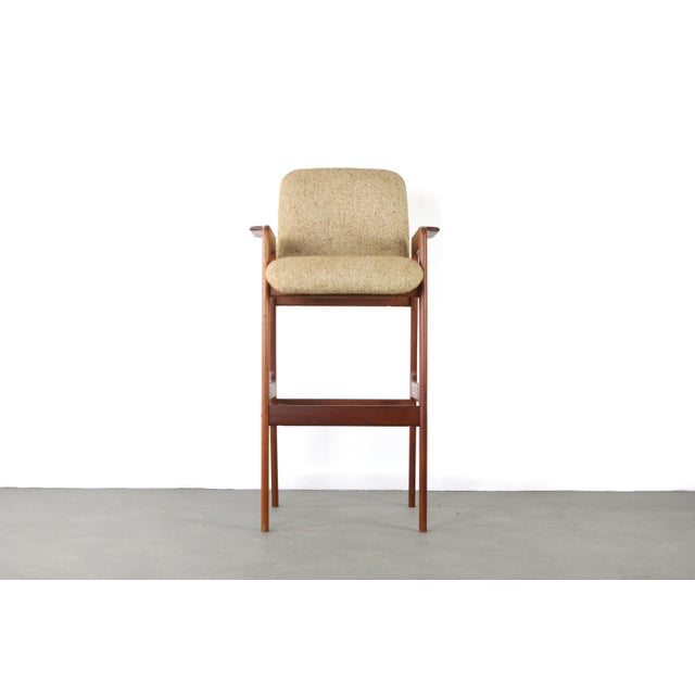 Bar Stool designed by Benny Linden in rich Teak and Original Tweed For Sale - Image 4 of 6