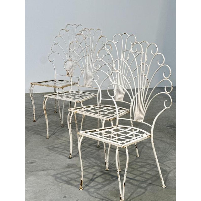 Overall height: 102 cm width: 60 cm depth: 47 cm seat height: 42 cm a rare and highly decorative set of six french wrought...