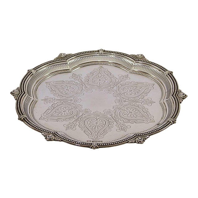 1853 Mappin & Webb Antiques Sterling Round Shaped & Chased Salver For Sale
