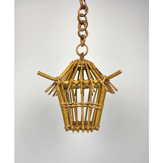 Bamboo & Rattan Lantern Chandelier Pendant, Italy, 1960s For Sale - Image 4 of 10