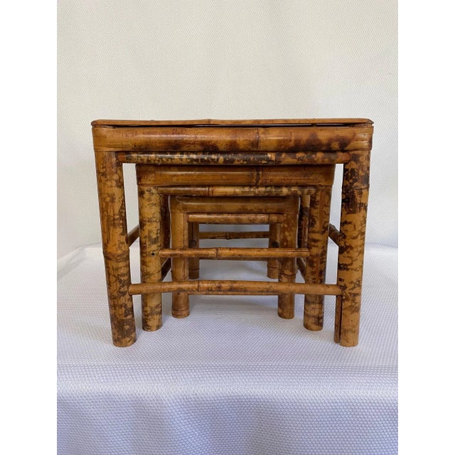 Vintage Burnt Bamboo Nesting Plant Stands / Tables - Set of 3 For Sale - Image 11 of 12