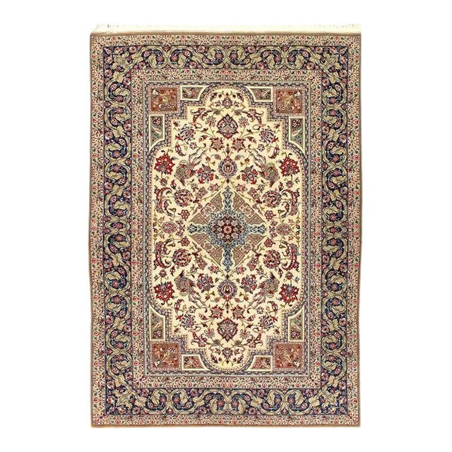 2010s Fine Hand Knotted Persian Silk & Wool Isfahan Rug For Sale