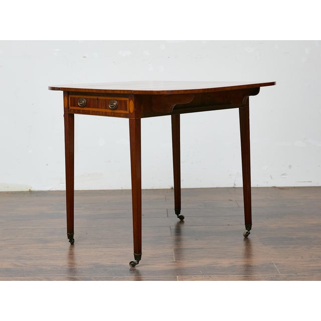 Brown Early 19th Century Regency Mahogany Pembroke Table with Satinwood Inlay and Casters For Sale - Image 8 of 12