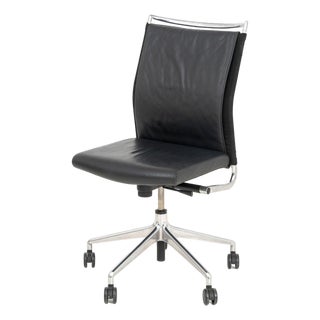 Modern Black Leather & Chrome Swivel Office Chair For Sale