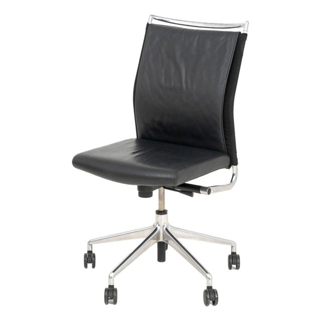 Modern Black Leather & Chrome Swivel Office Chair For Sale