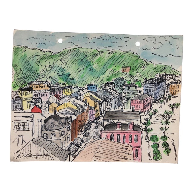 European City Rooftop View Painting By Alex Tschernjawski 1960s Chairish