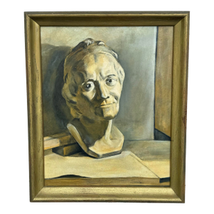 Original Midcentury Painting of a Bust of the French Philosopher, Voltaire, Framed