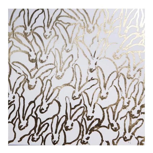 Contemporary Hunt Slonem Lacquered Rabbit Run Placemat in Gold and White - a Pair For Sale - Image 3 of 3
