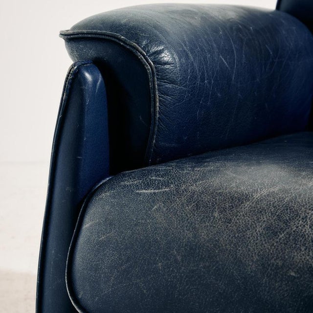 Blue Three-Seater Leather Sofa from de Sede, 1980s For Sale - Image 8 of 13