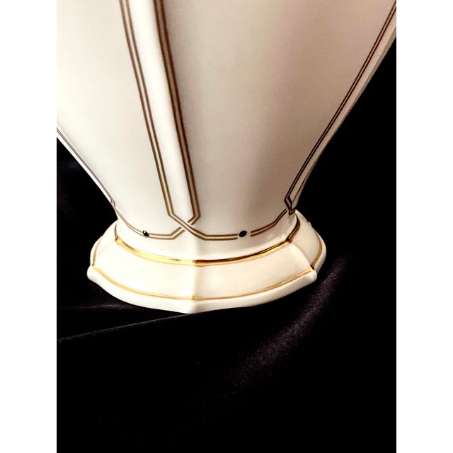 Late 20th Century Large 9 7/8 Inch Lenox Vanguard Collection Ivory Porcelain Art Deco Trim Vase. For Sale - Image 13 of 18