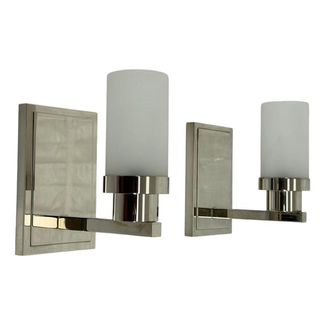 Pair of Marian Jamieson "Six of One" Nickel Wall Sconces With Frosted Glass For Sale