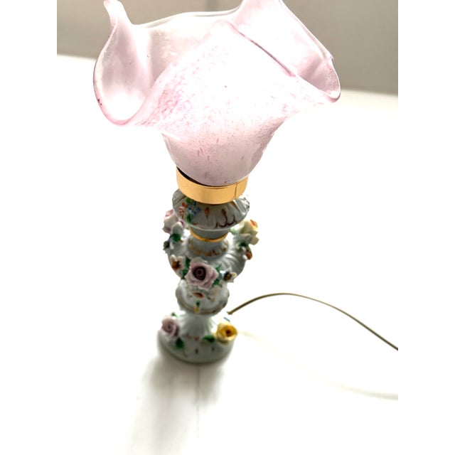 Glass Porcelain Table Lamp with Glass Shade from Capodimonte, 1960s For Sale - Image 7 of 18