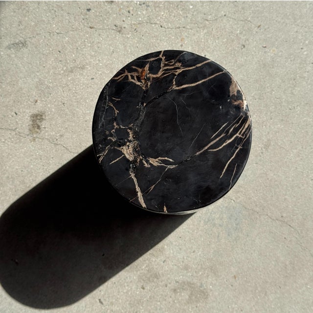 Small Side Table in Black Petrified Wood with Beige Striations For Sale - Image 14 of 18