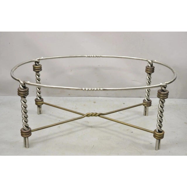 Vintage Italian Neoclassical Style Steel Bronze Twisted Metal Oval Coffee Table For Sale - Image 9 of 9