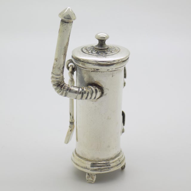 Metal Vintage Italian Handmade Genuine Sterling Silver 925 Wooden Stove Figurine Miniature For Sale - Image 7 of 12