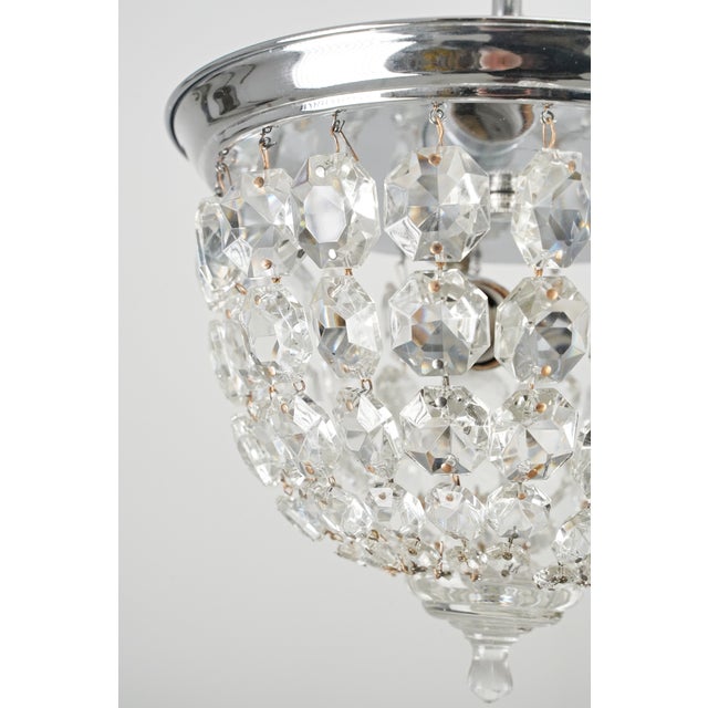 Traditional Mid 20th Century Restored 9 In. Crystal Flush Mount Ceiling Light For Sale - Image 3 of 8
