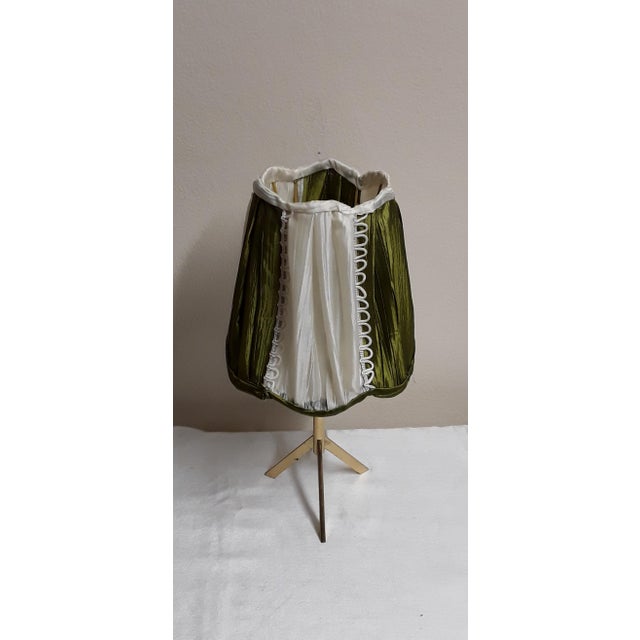 Minimalist Table Lamp with Brass Foot and Handmade Fabric Shade, 1970s For Sale - Image 3 of 8