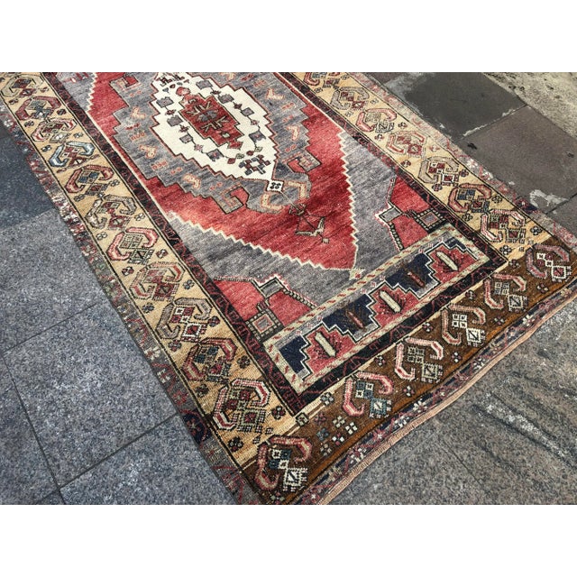 Red 1960s Vintage Tribal Handmade Floral Wool Rug- 4′2″ × 8′5″ For Sale - Image 8 of 11