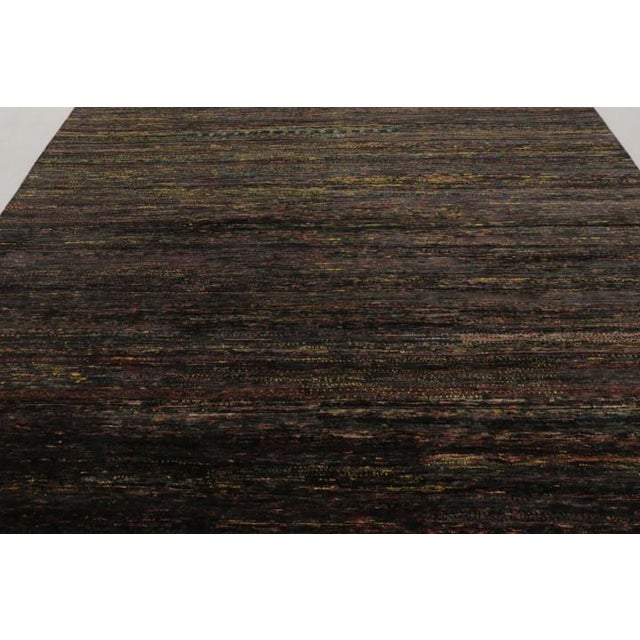 Rug & Kilim Rug & Kilim’s Modern Textural Rug, Polychromatic Striae on Rich Black Tones For Sale - Image 4 of 9