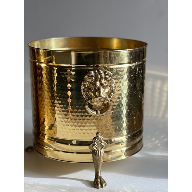Pair of Large Vintage Brass Lion Head Planters, Attributed to Bristol Brass, Hollywood Regency For Sale In Portland, OR - Image 6 of 15