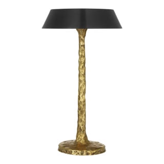 Ian K. Fowler by Visual Comfort Signature Ilosi 12" Sculpted Rechargeable Table Lamp in Hand-Rubbed Antique Brass with Bronze Shade For Sale