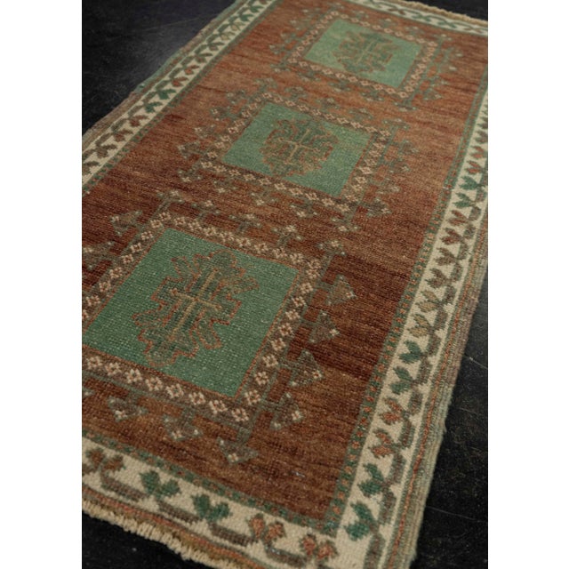 Textile Turkish Mini Rug Oriental Hand Knotted Vintage Rug 1'7" x 3'1" #21296 For Sale - Image 7 of 8