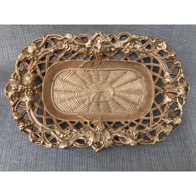 Victorian Antique Polished Bronze Reticulated Dish Catchall For Sale - Image 3 of 11