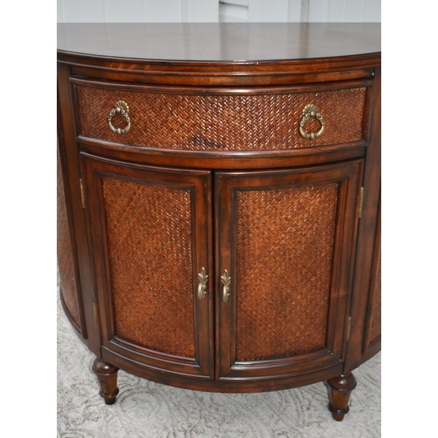 Vintage Thomasville Inlaid Mahogany Tommy Bahama Style Demi Lune Cabinet For Sale - Image 10 of 11
