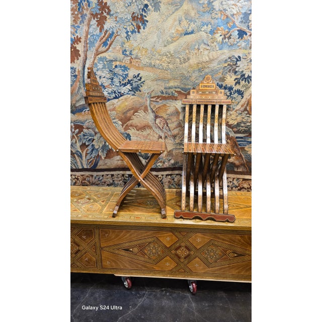 Islamic 1990s A Pair of Arabesques Moorish Mosaic Chairs For Sale - Image 3 of 8