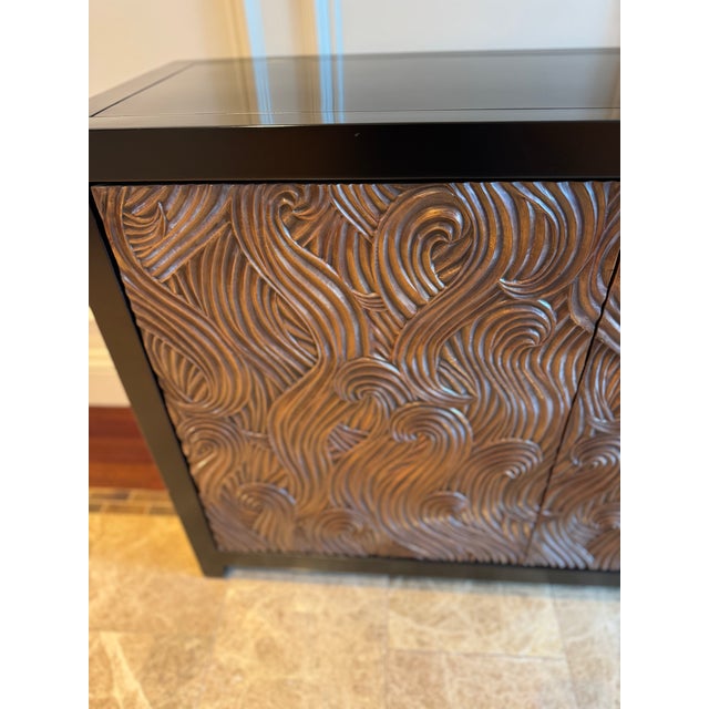 Robert Kuo "Dragon Swirl" Bar Cabinet - Hand Repoussé Copper & Black Lacquer, Attributed For Sale - Image 10 of 17