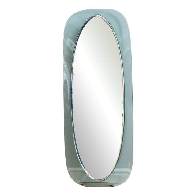 Vintage Oval Beveled Glass Mirror from Fontana Arte, 1970s For Sale