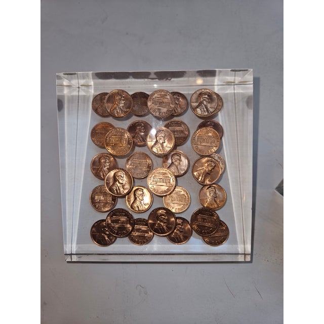 Pop Art Pop Art Acrylic Bookends Embedded With 1972 Pennies - A Pair For Sale - Image 3 of 3