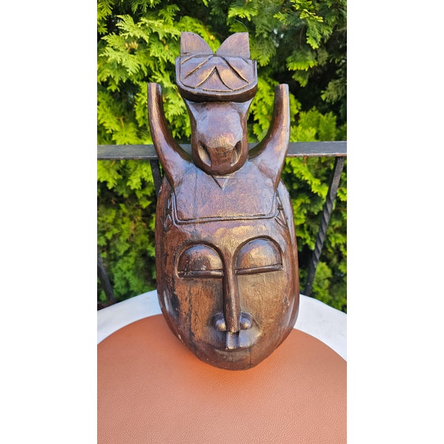 Brown Vintage Wooden African Mask, 1950s For Sale - Image 8 of 8