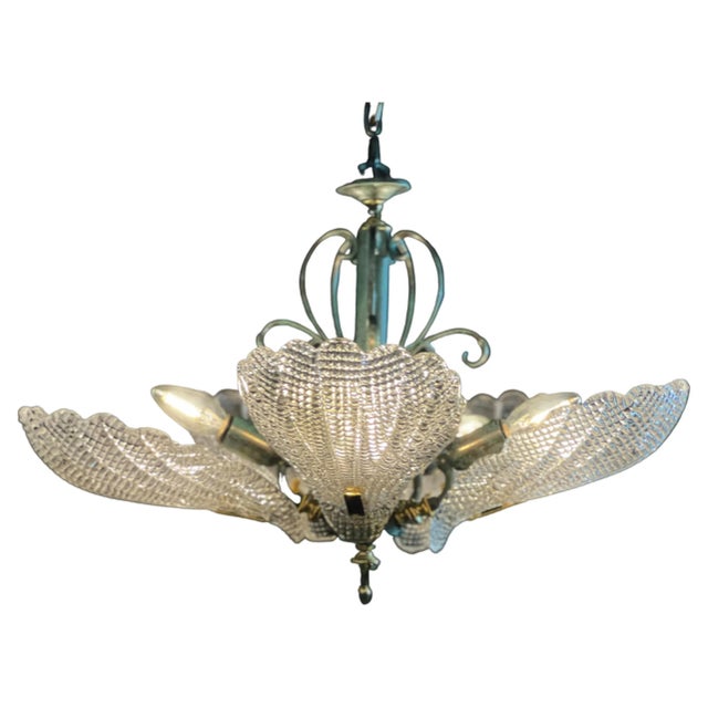 Italian Murano Chandelier Five Leaves with Golden Details, 1990s For Sale - Image 14 of 14