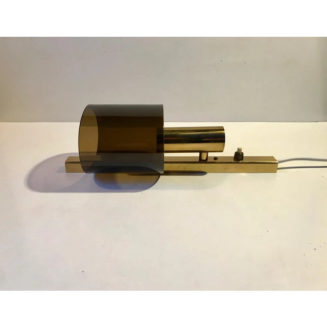 1960s Danish Gilt Brass & Smoked Acrylic Glass Sconce from Hassel & Teudt, 1960s For Sale - Image 5 of 7
