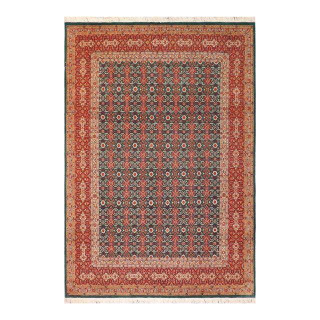 Shabby Chic 1990's Pak-Persian Green/Rust Wool Rug - 8'2'' X 10'3'' For Sale