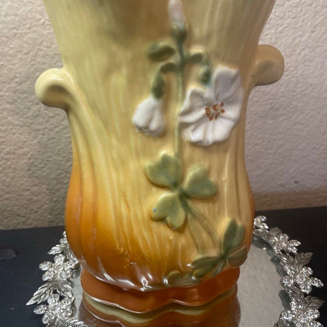 Weller Pottery Gorgeous 1930 Weller Usa 8” Roba Vase With High Relief Florals For Sale - Image 4 of 4