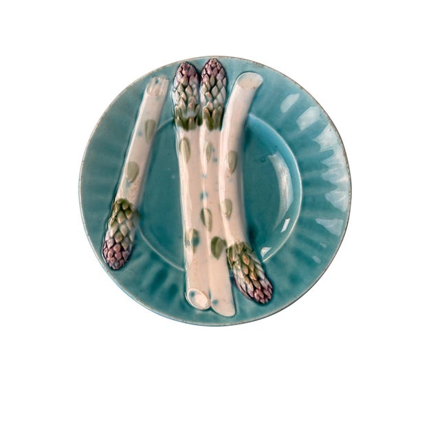 Off-white French Majolica Depose KG Luneville Asparagus Plates - Set of 7 For Sale - Image 8 of 18