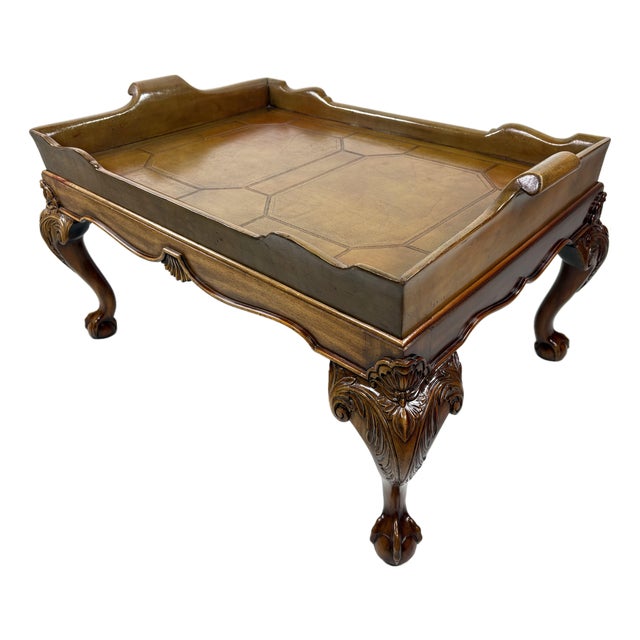 Vintage Leather Galley Tray Coffee Table After Ralph Lauren For Sale