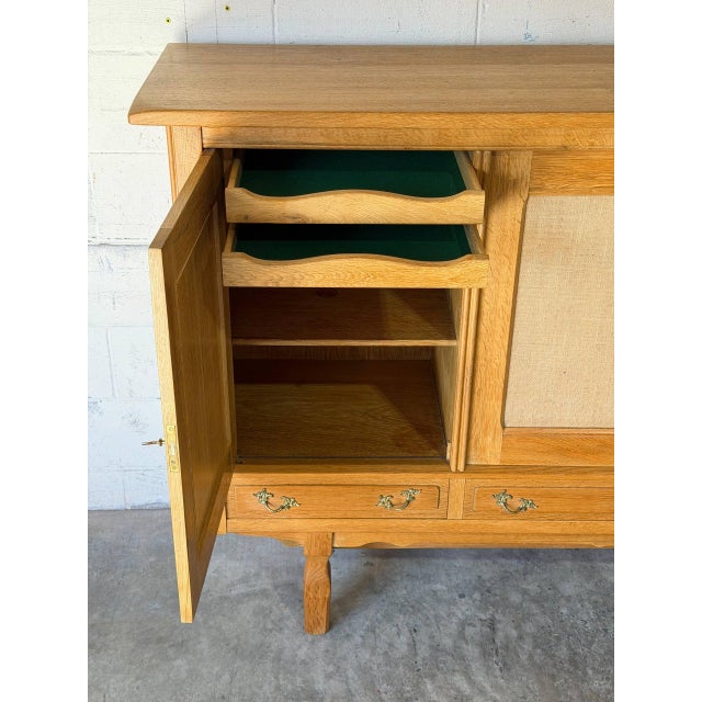 In Style of Henning Kjærnulf Oak Sideboard Credenza With Carved Doors and Four Drawers Danish Mid-Century Modern 1970s For Sale - Image 9 of 12